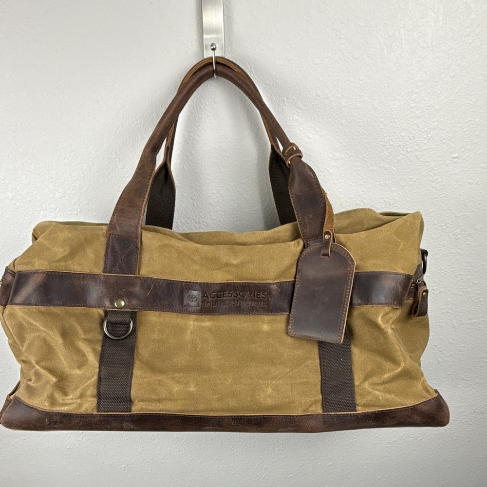 Toyota Southeast Accessories Canvas Leather Duffel Travel Bag Brown Weekender
